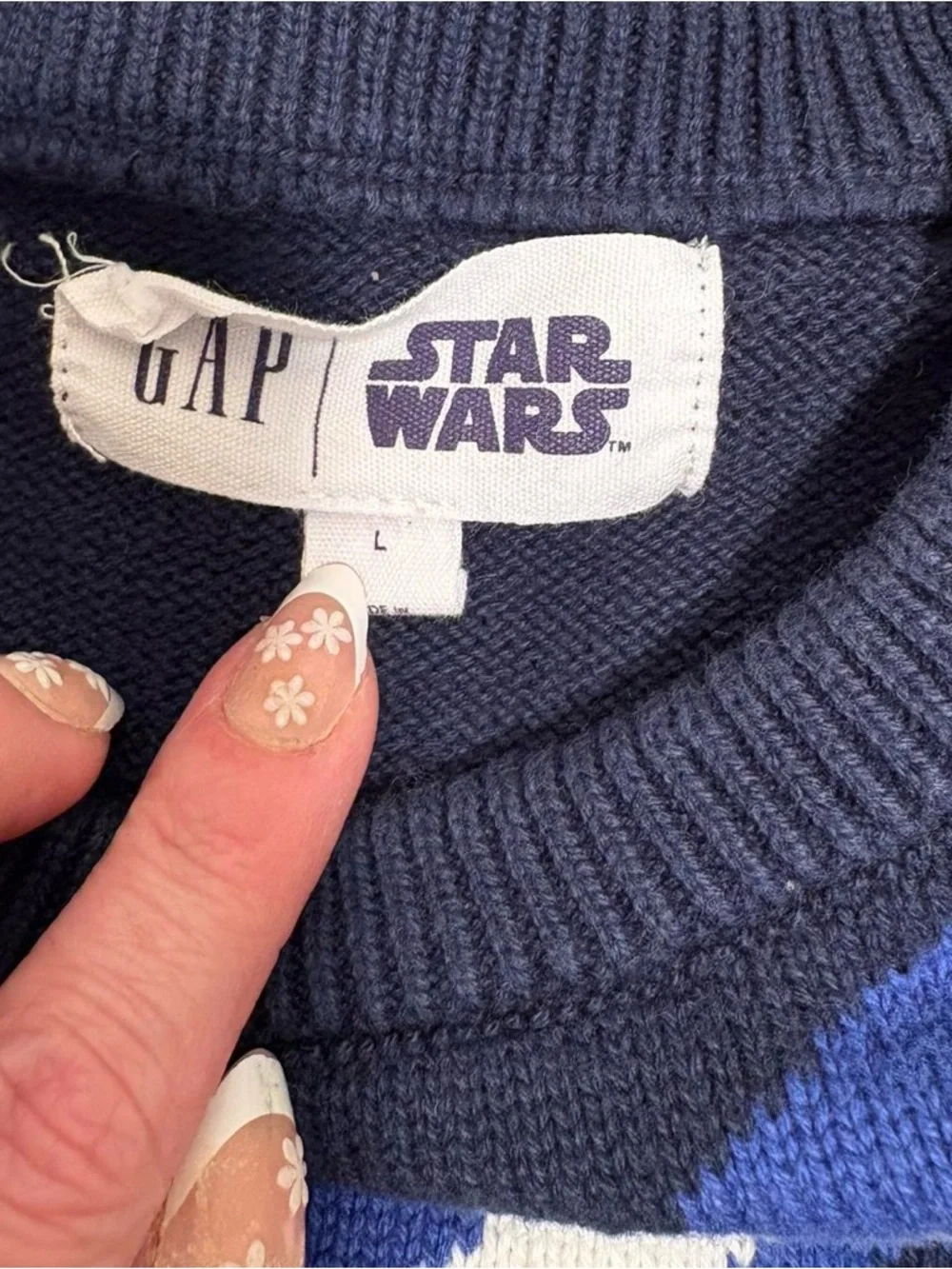 GAP Navy Star Wars Crewneck Sweater with Red, Blue, Yellow Stripes